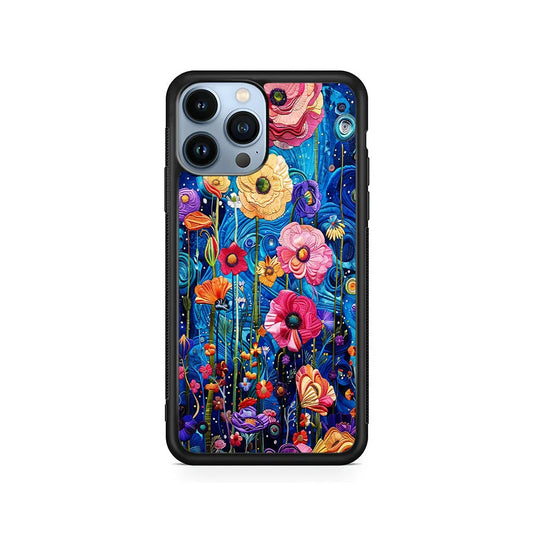 Painting of Flowers with a Blue Sky iPhone 13 Pro Case-Rubber / Black (2D Case)-Xtracase