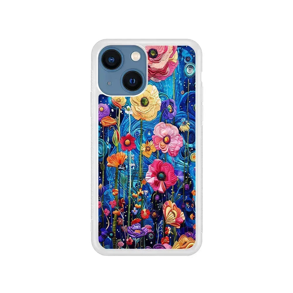 Painting of Flowers with a Blue Sky iPhone 13 Mini Case-Rubber / White (2D Case)-Xtracase
