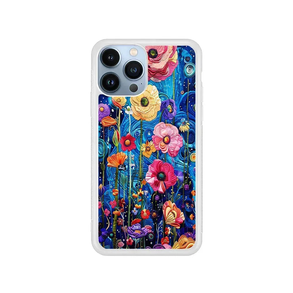 Painting of Flowers with a Blue Sky iPhone 15 Pro Max Case-Rubber / White (2D Case)-Xtracase