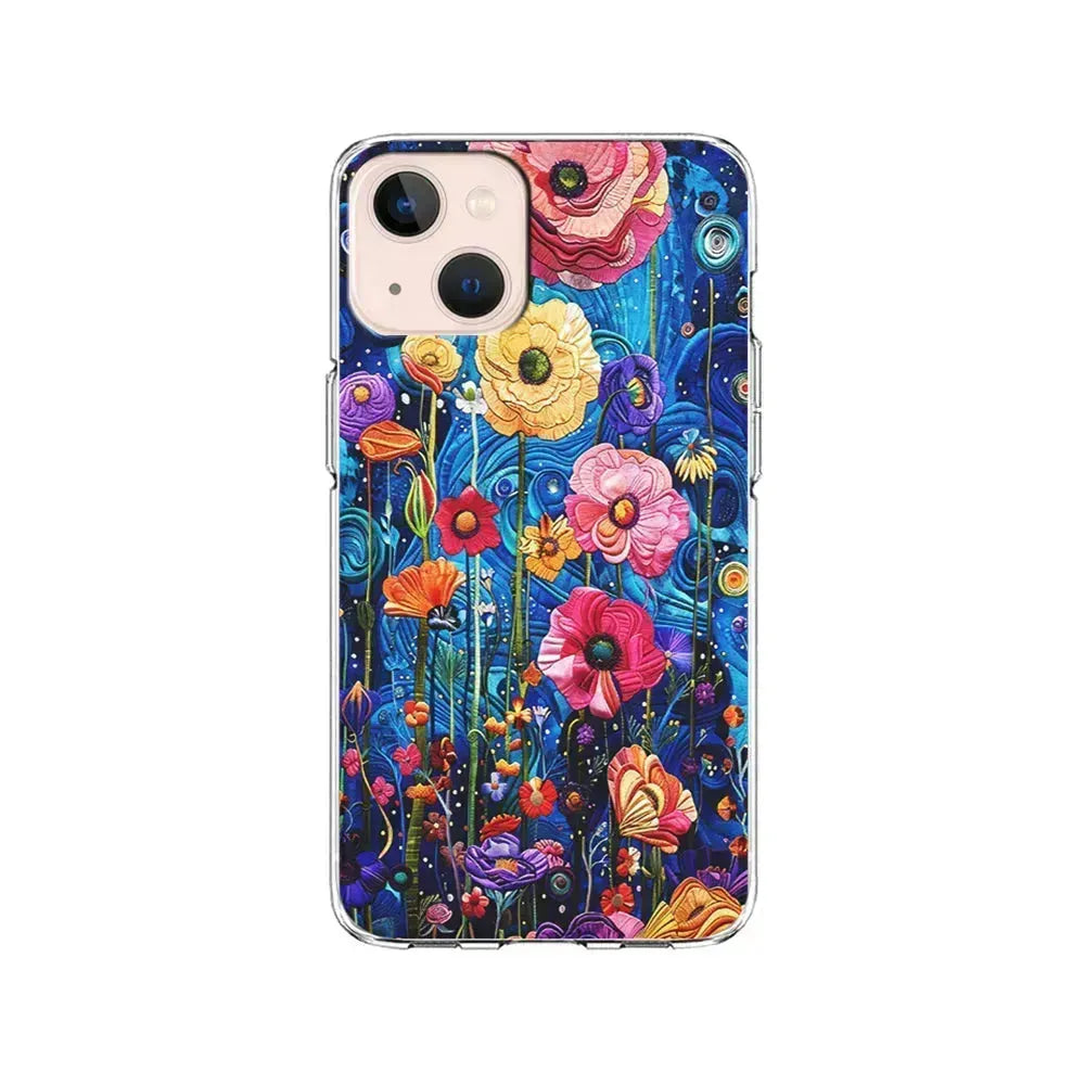 Painting of Flowers with a Blue Sky iPhone 13 Mini Case-Clear Soft Case-Xtracase