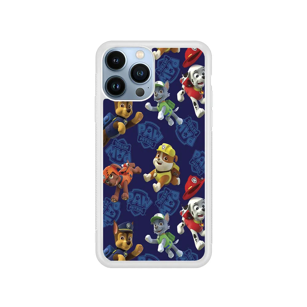 Paw Patrol Navy Background iPhone 13 Pro Max Case-Rubber / White (2D Case)-Xtracase