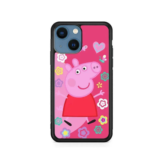 Peppa Pig Cute Pink iPhone 13 Mini Case-Rubber / Black (2D Case)-Xtracase