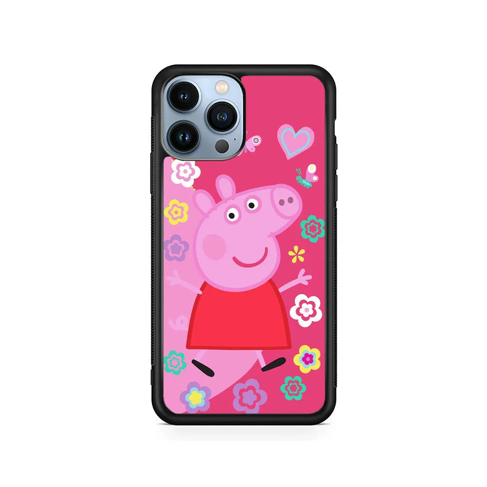 Peppa Pig Cute Pink iPhone 13 Pro Case-Rubber / Black (2D Case)-Xtracase