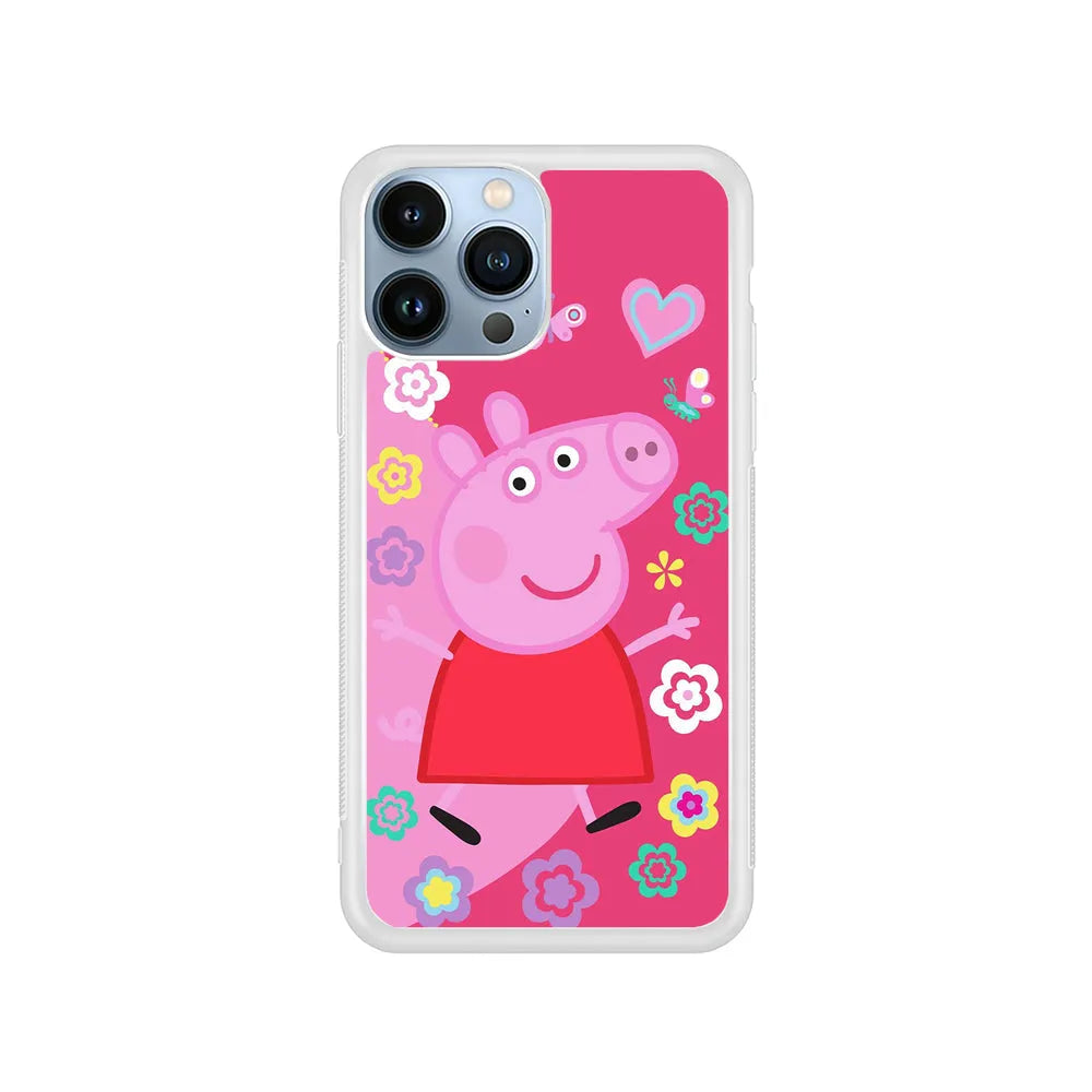 Peppa Pig Cute Pink iPhone 13 Pro Case-Rubber / White (2D Case)-Xtracase