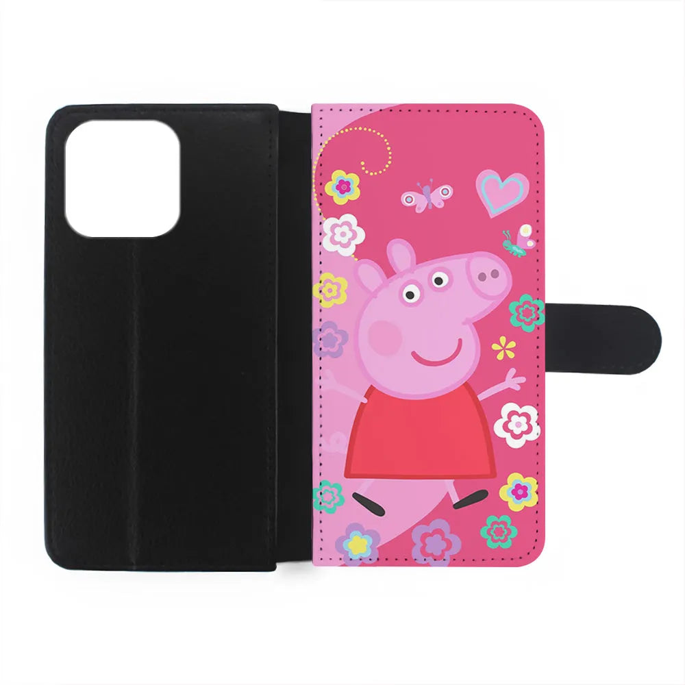 Peppa Pig Cute Pink iPhone 13 Pro Case-Flip Wallet Case-Xtracase