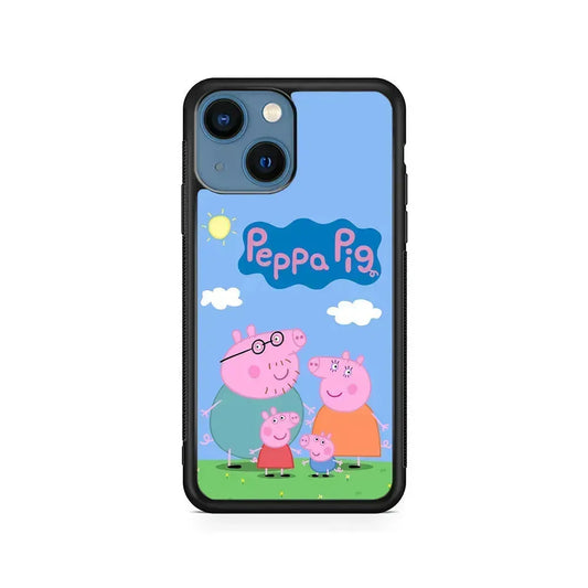 Peppa Pig Family iPhone 13 Mini Case-Rubber / Black (2D Case)-Xtracase