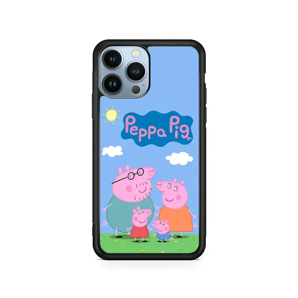 Peppa Pig Family iPhone 15 Pro Max Case-Rubber / Black (2D Case)-Xtracase