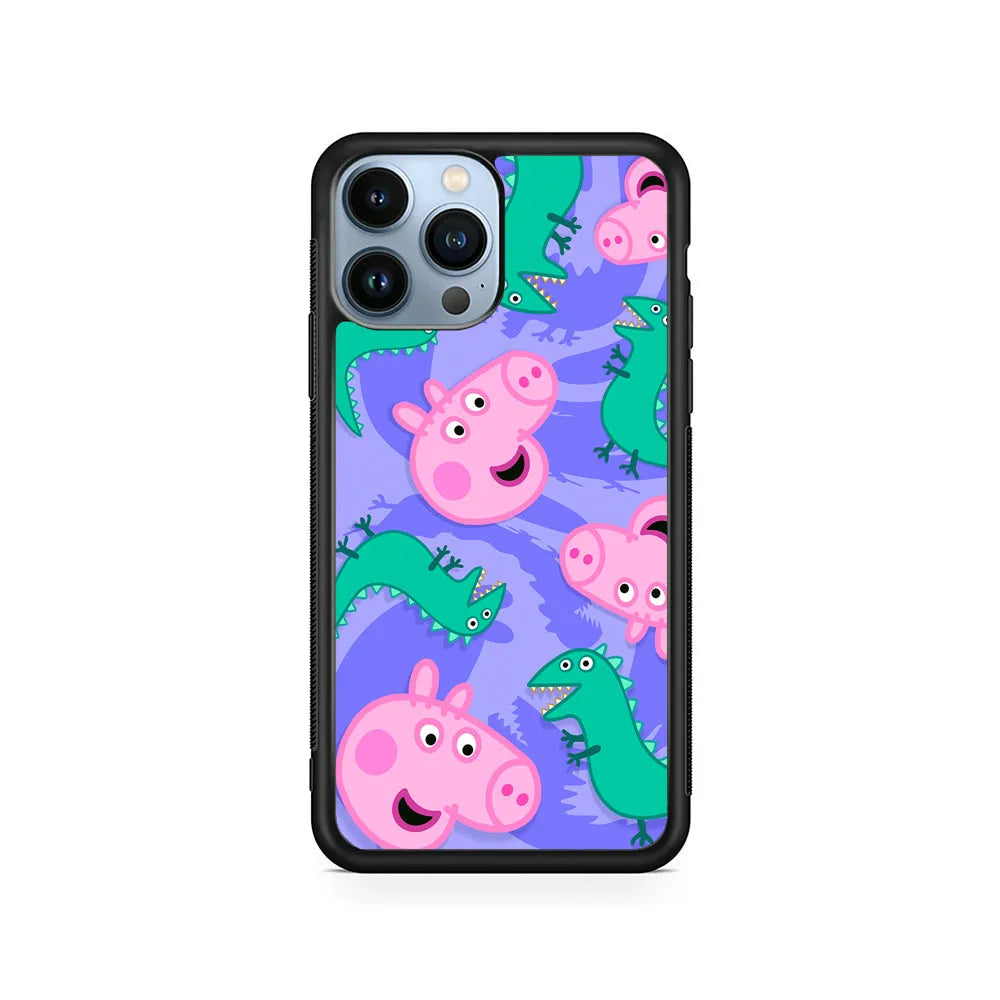 Peppa Pig Purple iPhone 13 Pro Case-Rubber / Black (2D Case)-Xtracase