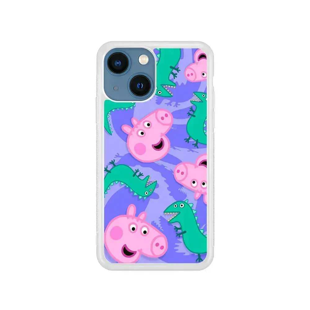 Peppa Pig Purple iPhone 13 Mini Case-Rubber / White (2D Case)-Xtracase