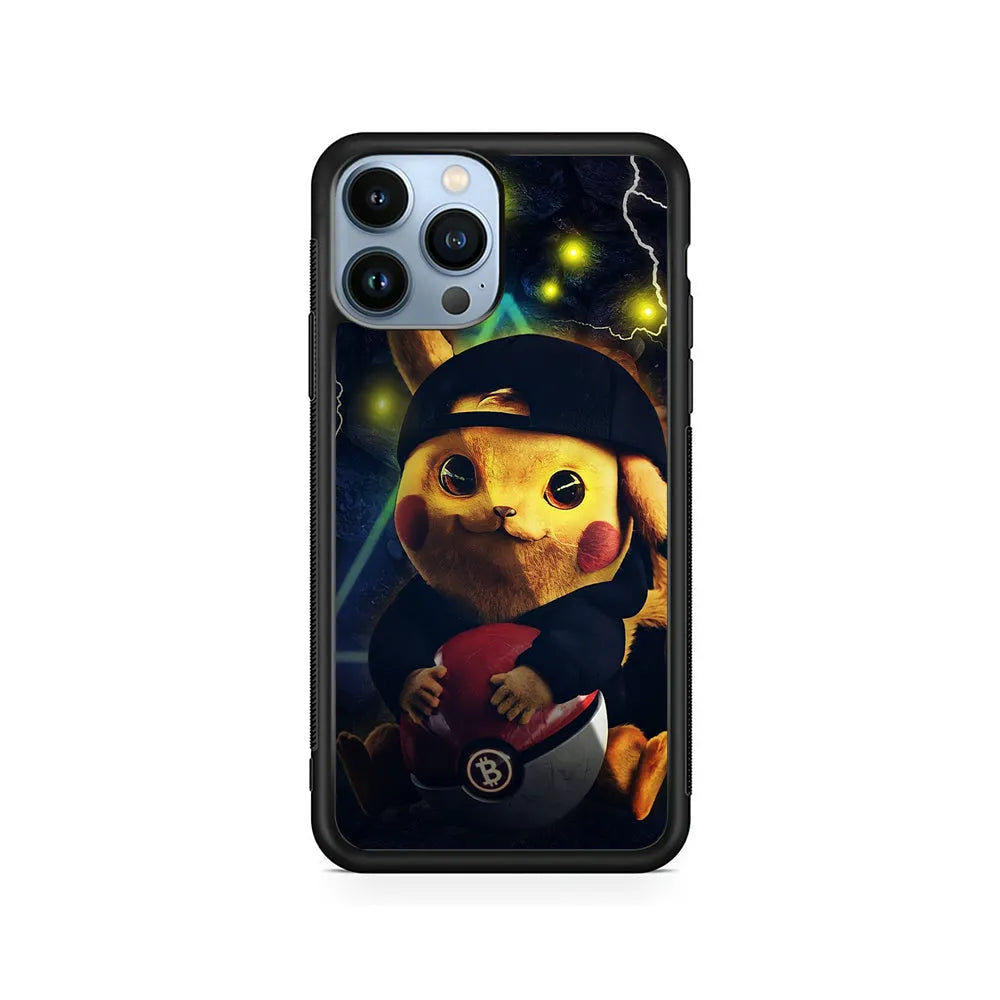 Pikachu With His Pokeball iPhone 13 Pro Max Case-Rubber / Black (2D Case)-Xtracase