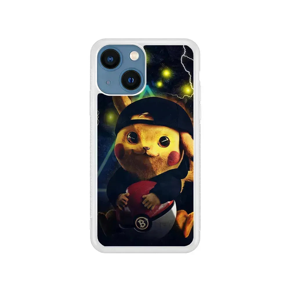 Pikachu With His Pokeball iPhone 13 Mini Case-Rubber / White (2D Case)-Xtracase