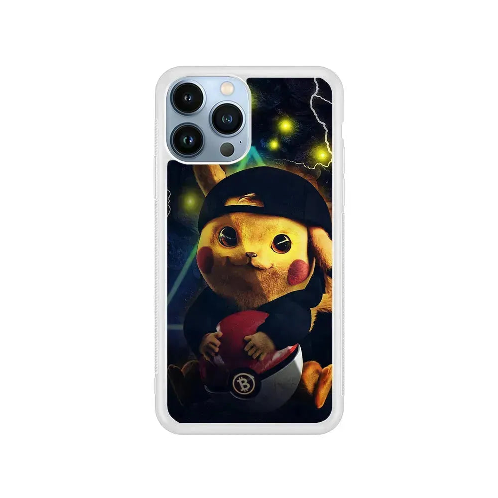 Pikachu With His Pokeball iPhone 15 Pro Max Case-Rubber / White (2D Case)-Xtracase