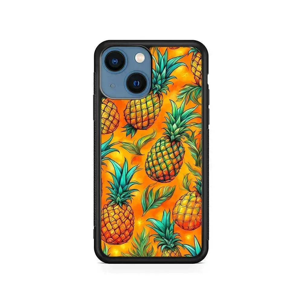 Pineapple Tropical Fruits iPhone 13 Mini Case-Rubber / Black (2D Case)-Xtracase