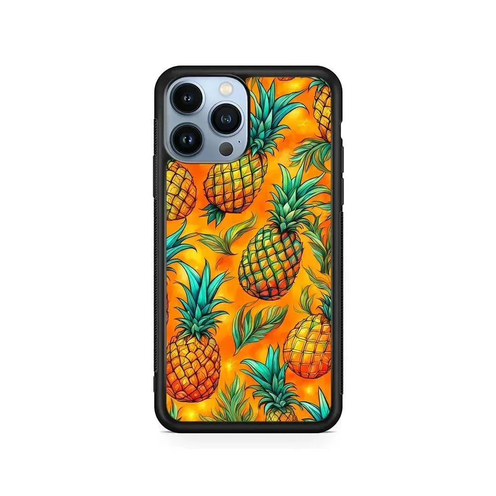 Pineapple Tropical Fruits iPhone 15 Pro Max Case-Rubber / Black (2D Case)-Xtracase