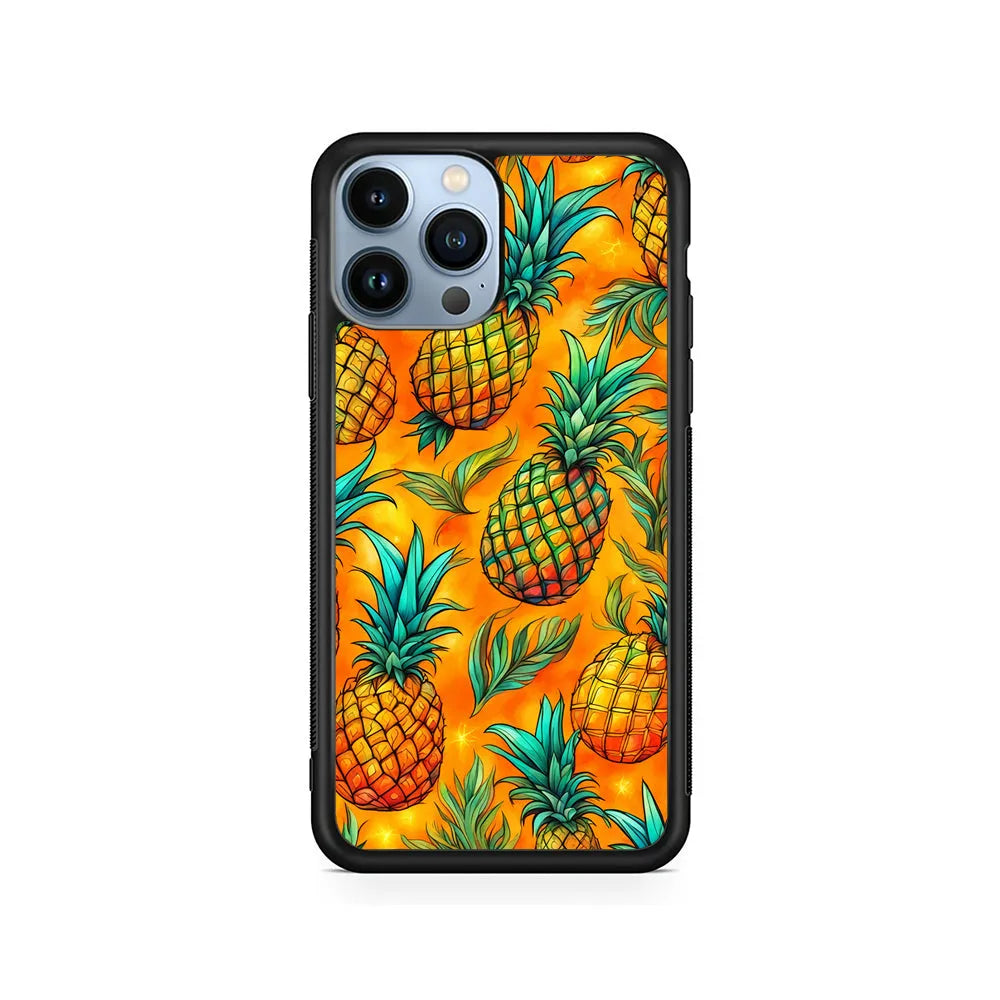 Pineapple Tropical Fruits iPhone 13 Pro Case-Rubber / Black (2D Case)-Xtracase
