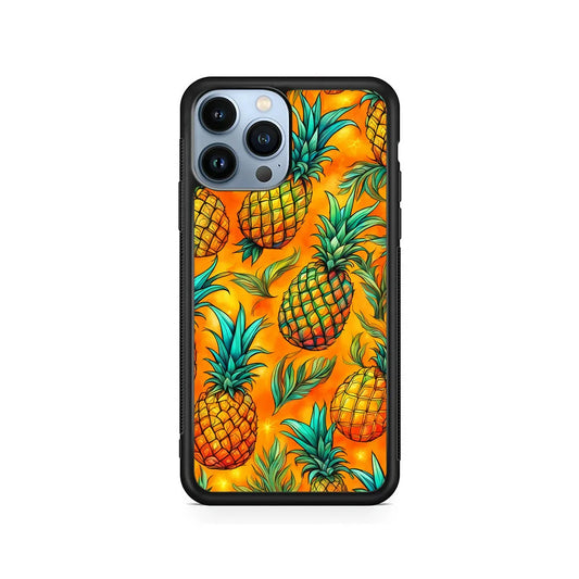 Pineapple Tropical Fruits iPhone 13 Pro Case-Rubber / Black (2D Case)-Xtracase