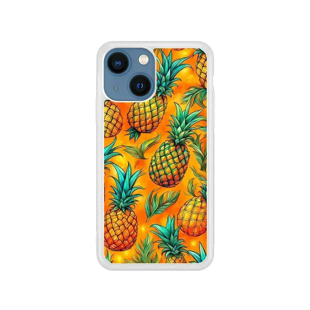 Pineapple Tropical Fruits iPhone 13 Mini Case-Rubber / White (2D Case)-Xtracase
