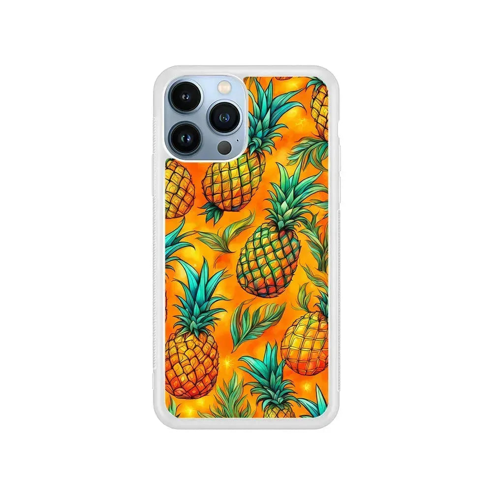 Pineapple Tropical Fruits iPhone 15 Pro Max Case-Rubber / White (2D Case)-Xtracase