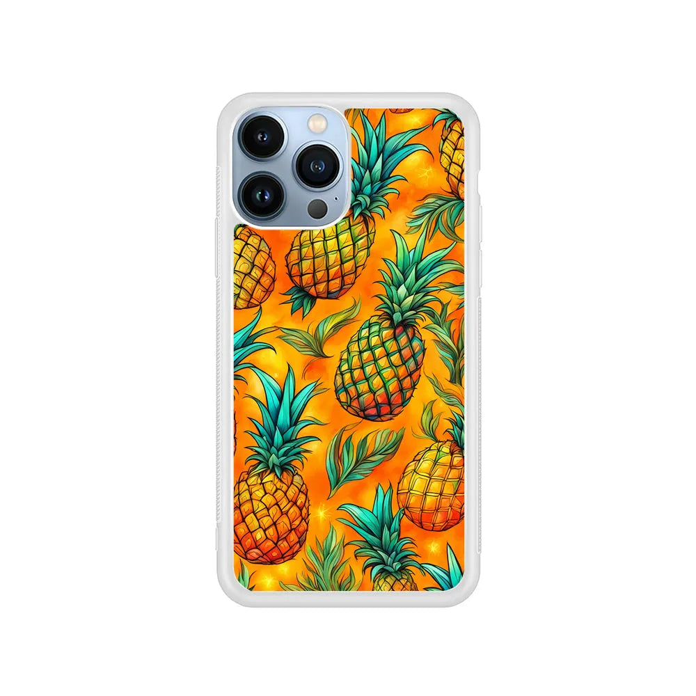 Pineapple Tropical Fruits iPhone 13 Pro Case-Rubber / White (2D Case)-Xtracase