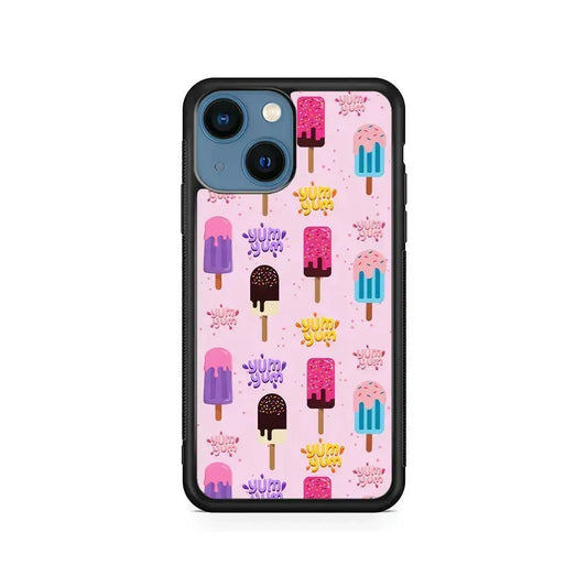 Pink Colourful Cute Ice Cream iPhone 13 Mini Case-Rubber / Black (2D Case)-Xtracase