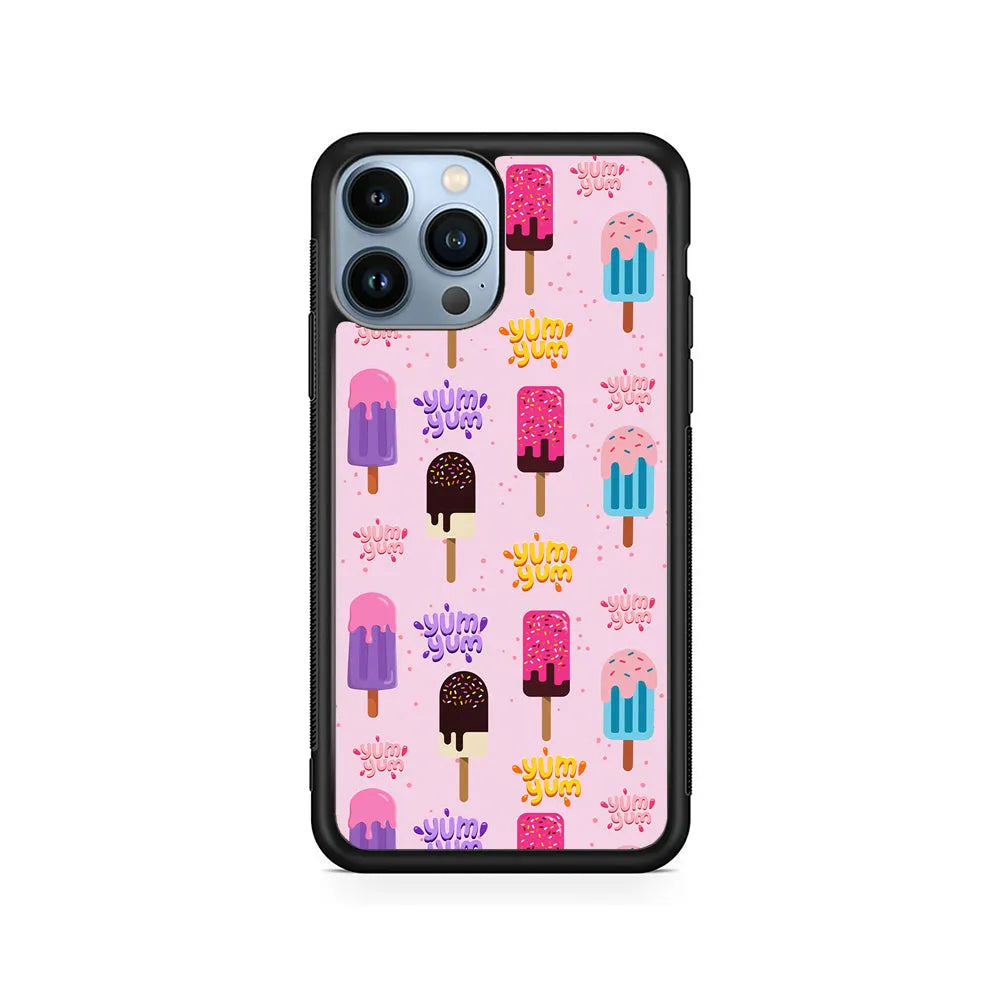 Pink Colourful Cute Ice Cream iPhone 13 Pro Case-Rubber / Black (2D Case)-Xtracase