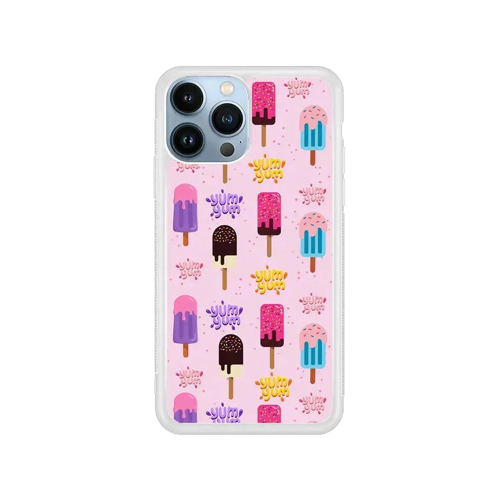 Pink Colourful Cute Ice Cream iPhone 15 Pro Max Case-Rubber / White (2D Case)-Xtracase
