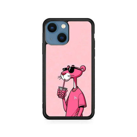 Pink Panther Drinks Bubble Tea iPhone 13 Mini Case-Rubber / Black (2D Case)-Xtracase