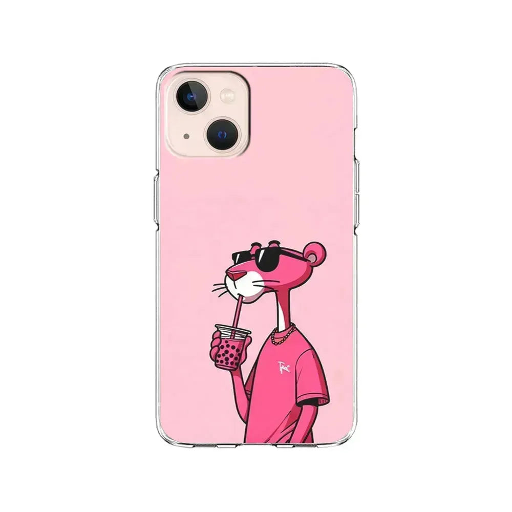 Pink Panther Drinks Bubble Tea iPhone 13 Mini Case-Clear Soft Case-Xtracase