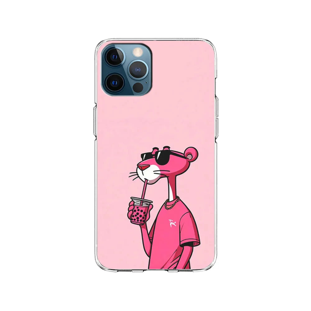 Pink Panther Drinks Bubble Tea iPhone 13 Pro Max Case-Clear Soft Case-Xtracase