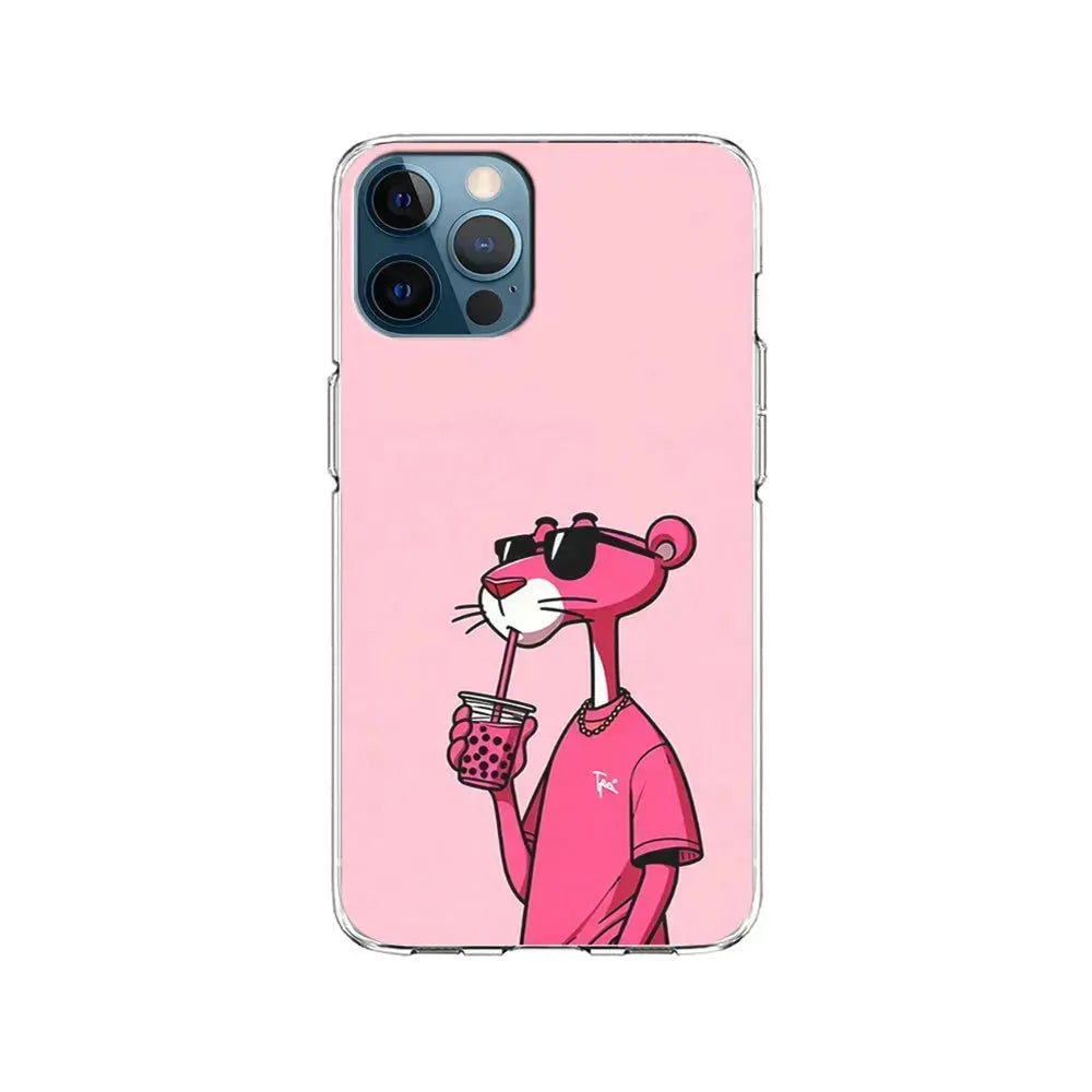 Pink Panther Drinks Bubble Tea iPhone 15 Pro Max Case-Clear Soft Case-Xtracase