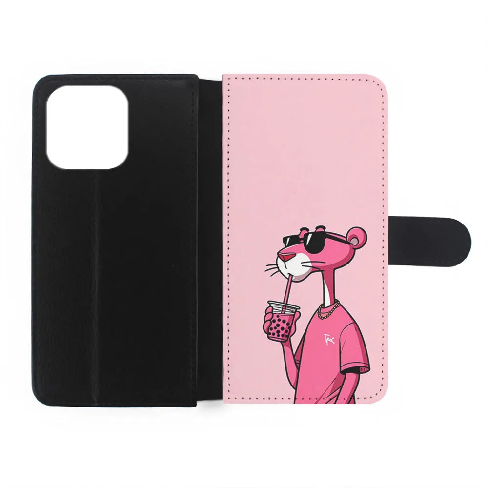 Pink Panther Drinks Bubble Tea iPhone 13 Pro Max Case-Flip Wallet Case-Xtracase