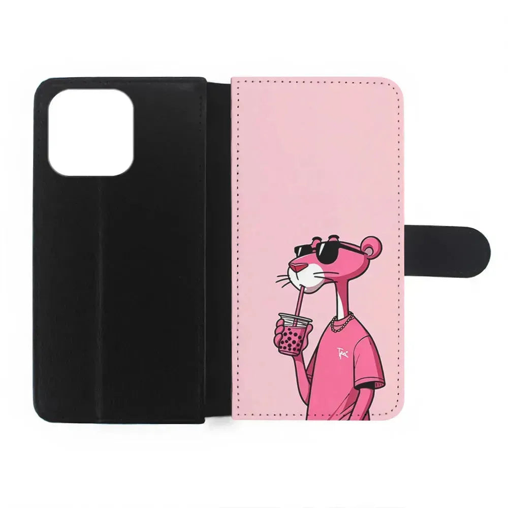 Pink Panther Drinks Bubble Tea iPhone 15 Pro Max Case-Flip Wallet Case-Xtracase