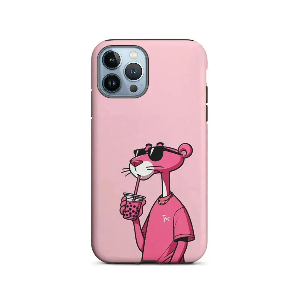 Pink Panther Drinks Bubble Tea iPhone 15 Pro Max Case-2 in 1 Tough Case-Xtracase
