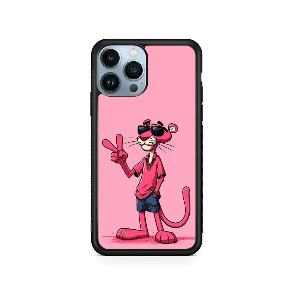Pink Panther Wearing Glasses iPhone 15 Pro Max Case-Rubber / Black (2D Case)-Xtracase