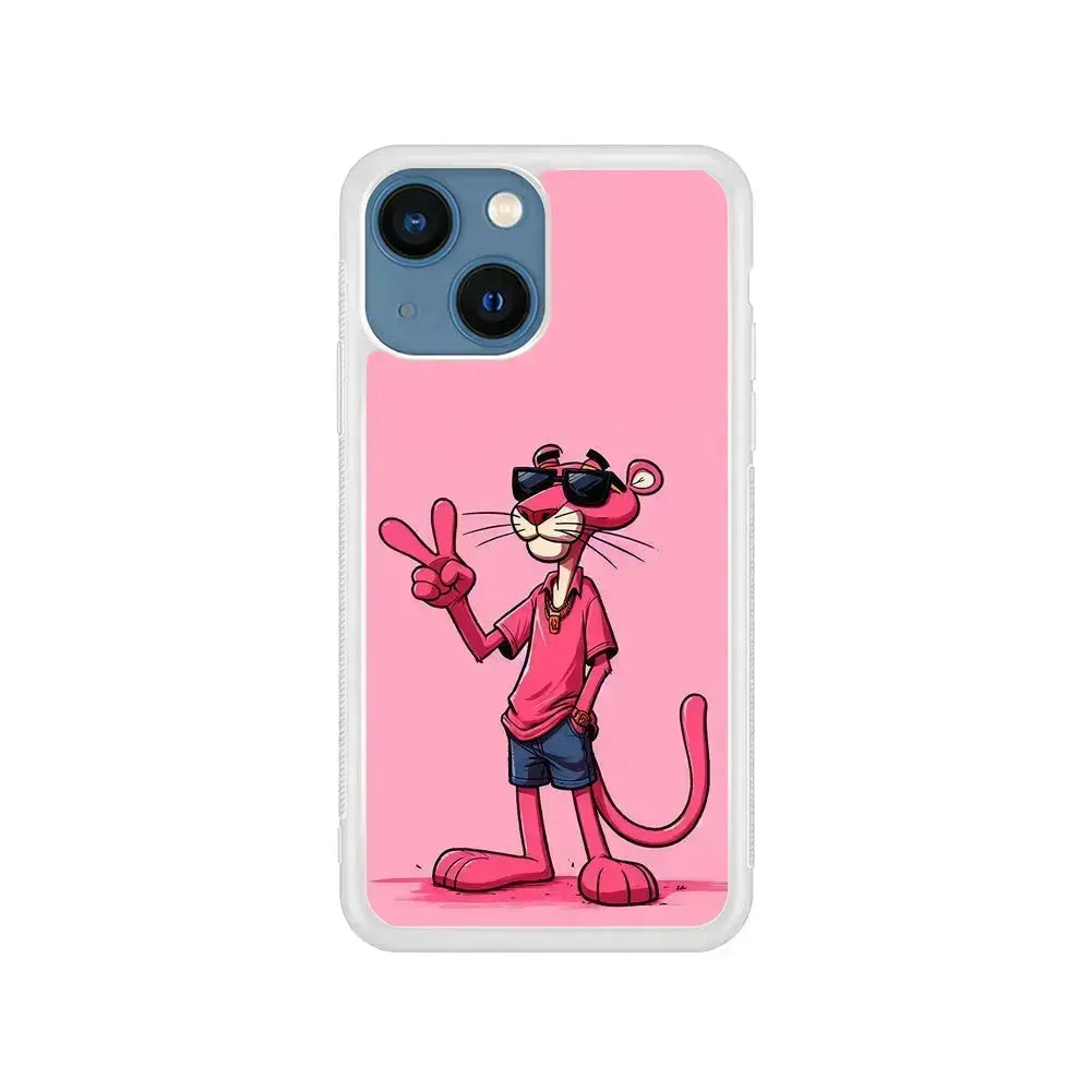 Pink Panther Wearing Glasses iPhone 13 Mini Case-Rubber / White (2D Case)-Xtracase