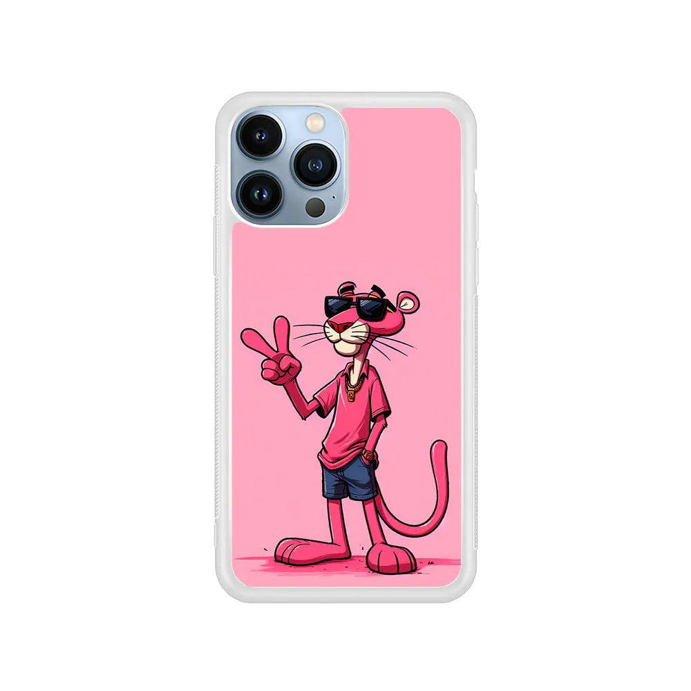 Pink Panther Wearing Glasses iPhone 13 Pro Case-Rubber / White (2D Case)-Xtracase