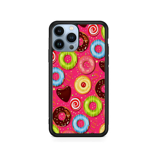 Pink Sweet Cute Donuts iPhone 13 Pro Case-Rubber / Black (2D Case)-Xtracase