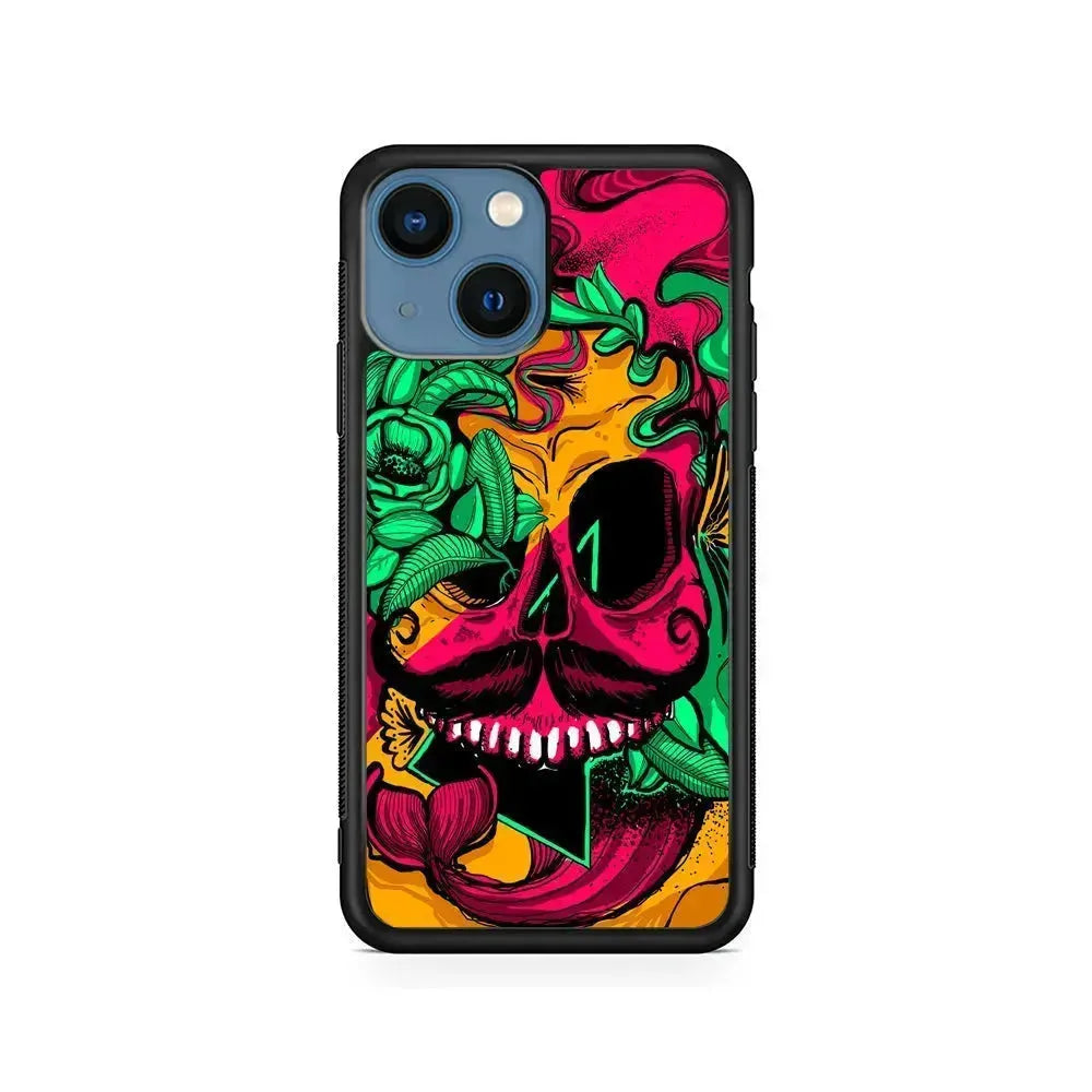 Pirates Skull Artistic Art iPhone 13 Mini Case-Rubber / Black (2D Case)-Xtracase