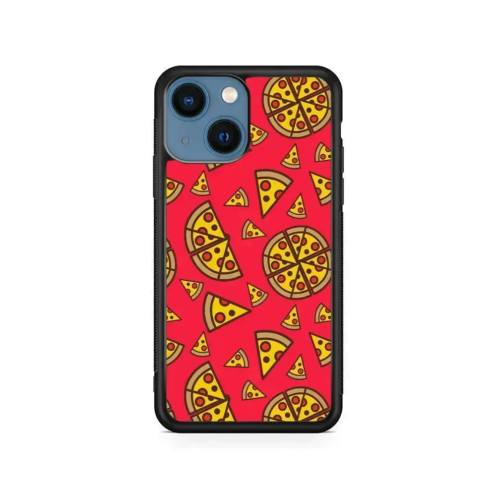 Pizza Slice Pattern iPhone 13 Mini Case-Rubber / Black (2D Case)-Xtracase