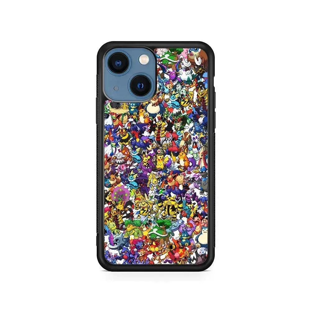 Pokemon All Characters iPhone 13 Mini Case-Rubber / Black (2D Case)-Xtracase
