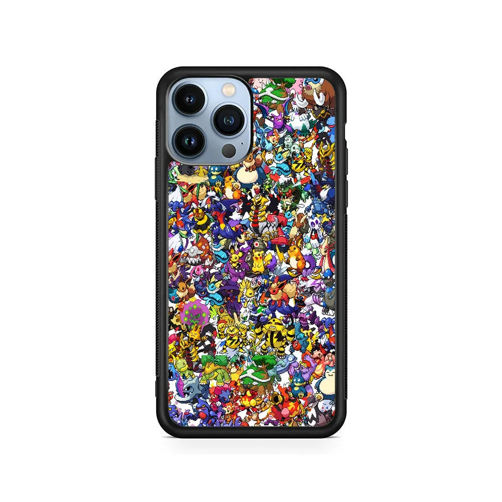 Pokemon All Characters iPhone 13 Pro Case-Rubber / Black (2D Case)-Xtracase