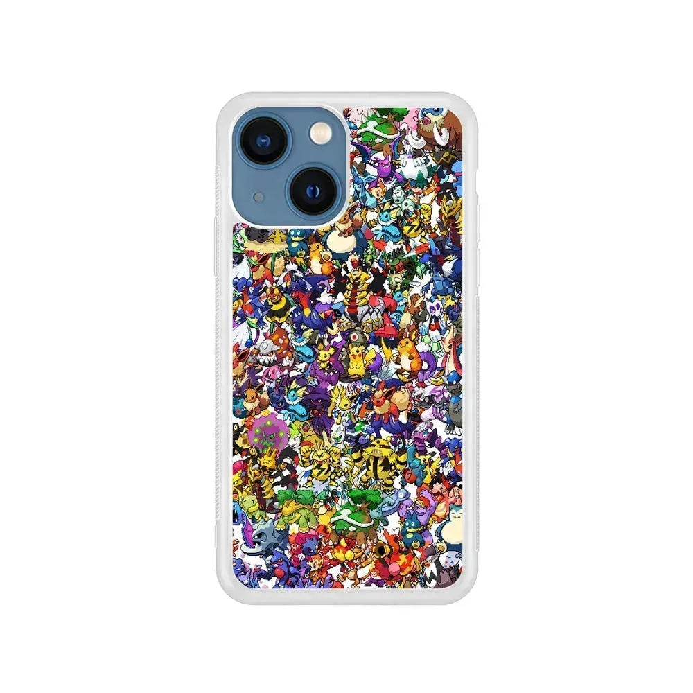 Pokemon All Characters iPhone 13 Mini Case-Rubber / White (2D Case)-Xtracase