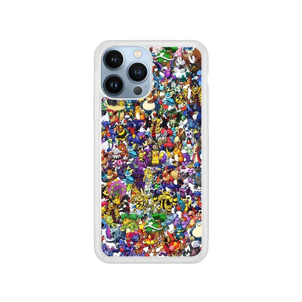 Pokemon All Characters iPhone 15 Pro Max Case-Rubber / White (2D Case)-Xtracase