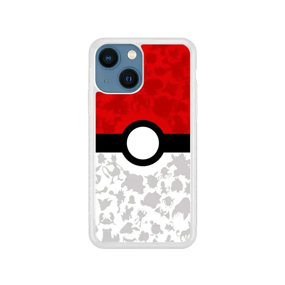Pokemon Ball Silhouette iPhone 13 Mini Case-Rubber / White (2D Case)-Xtracase