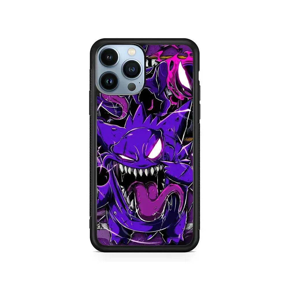 Pokemon Evil Gengar iPhone 15 Pro Max Case-Rubber / Black (2D Case)-Xtracase