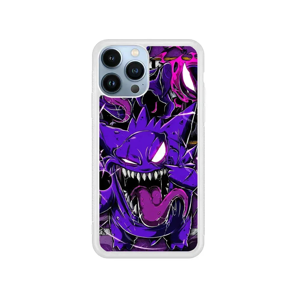 Pokemon Evil Gengar iPhone 15 Pro Max Case-Rubber / White (2D Case)-Xtracase