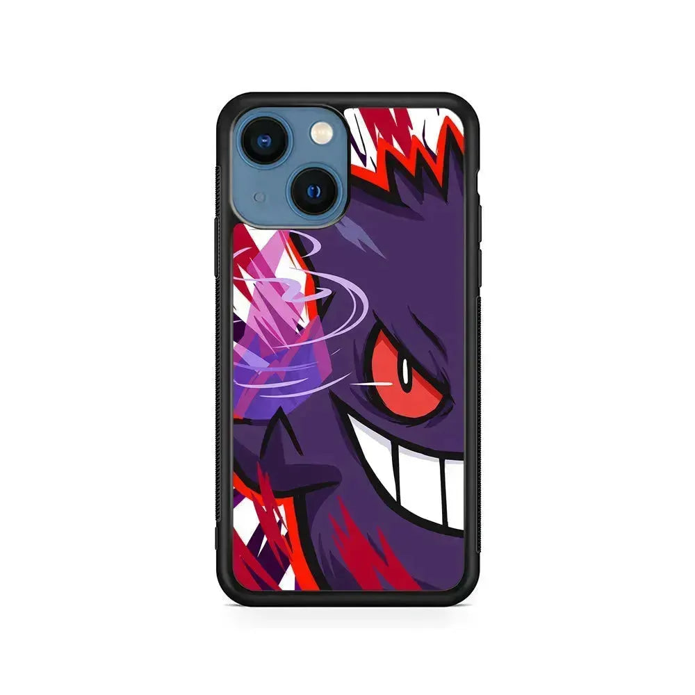Pokemon Gengar Half Face iPhone 13 Mini Case-Rubber / Black (2D Case)-Xtracase
