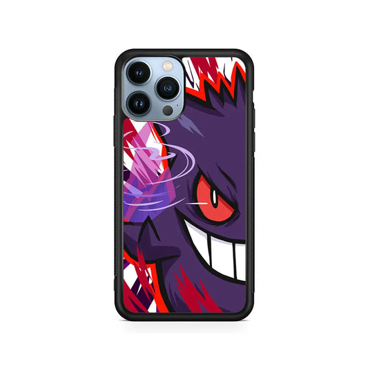Pokemon Gengar Half Face iPhone 13 Pro Case-Rubber / Black (2D Case)-Xtracase
