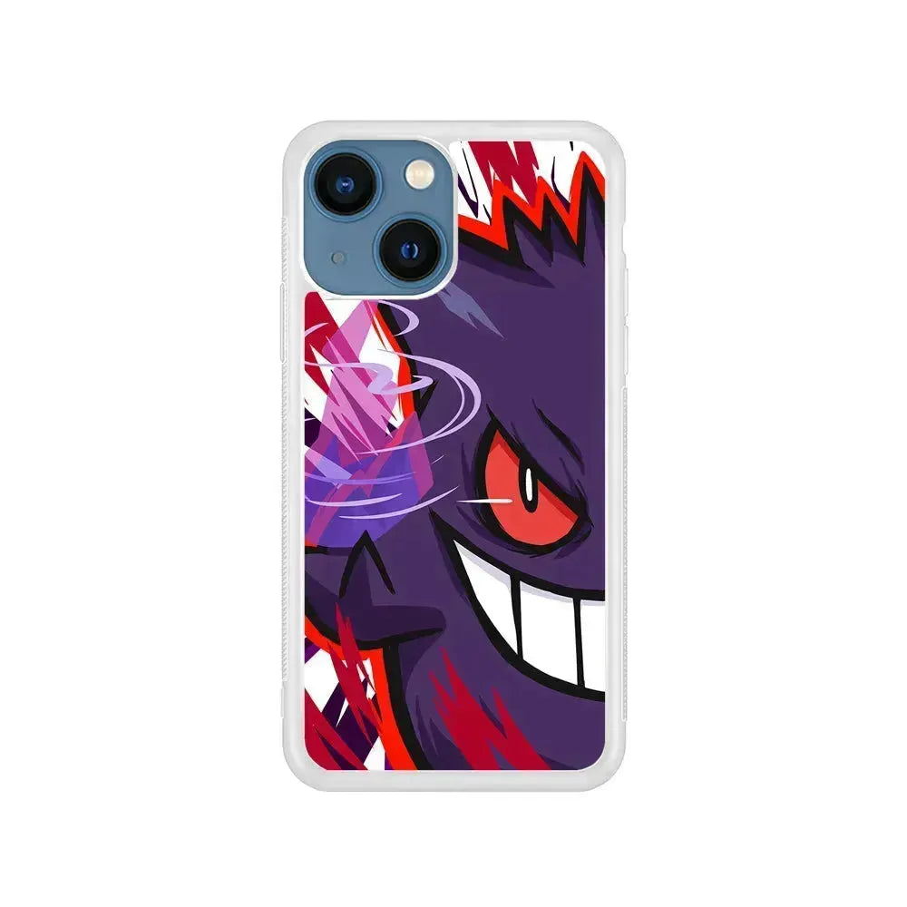 Pokemon Gengar Half Face iPhone 13 Mini Case-Rubber / White (2D Case)-Xtracase