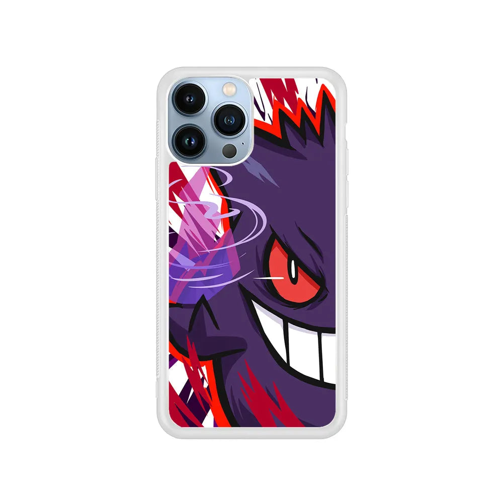 Pokemon Gengar Half Face iPhone 13 Pro Case-Rubber / White (2D Case)-Xtracase